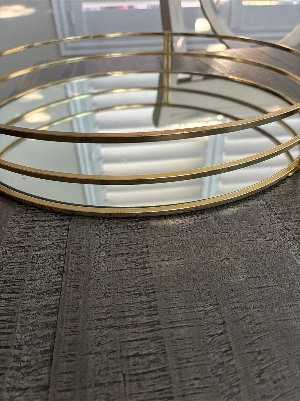 Gold Round Mirrored Decorative Tray 12”